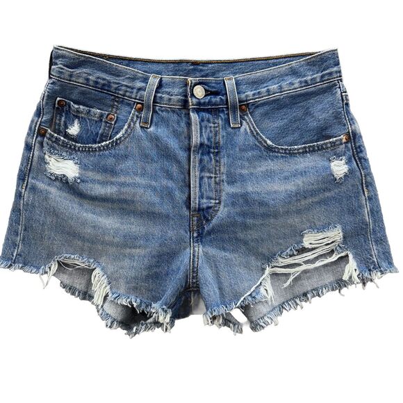 Levi's Pants - Levi's Premium Womens 501 Distressed Raw Hem Button Fly Blue Jean Shorts Size 27